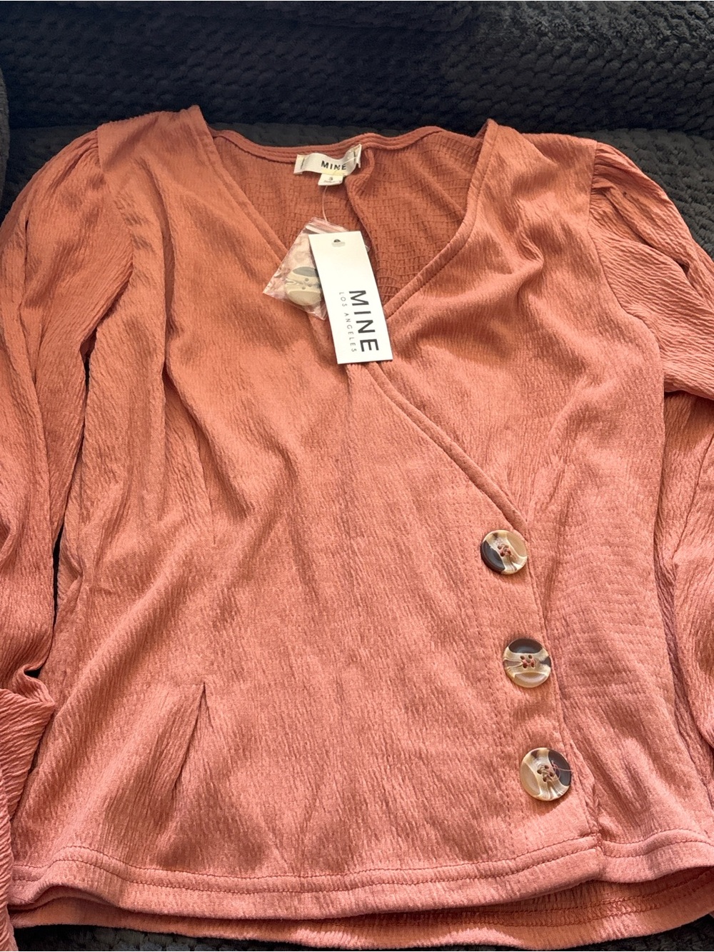 MINE Dusty Rose Wrap-Style Long Sleeve Blouse